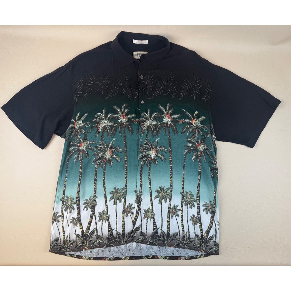 Tropical Palm Tree Button Down Rayon Ombre Landscape Medium Campia Moda‎